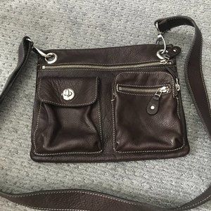 Roots dark brown cross body leather bag